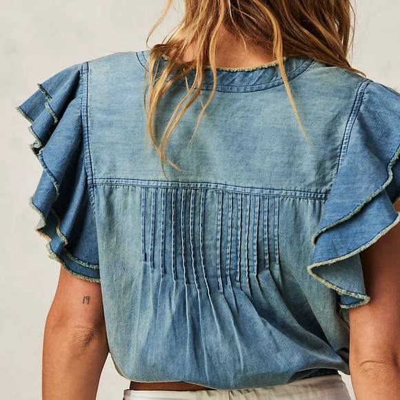 Free people One Naya Denim Top - Picture 2 of 4